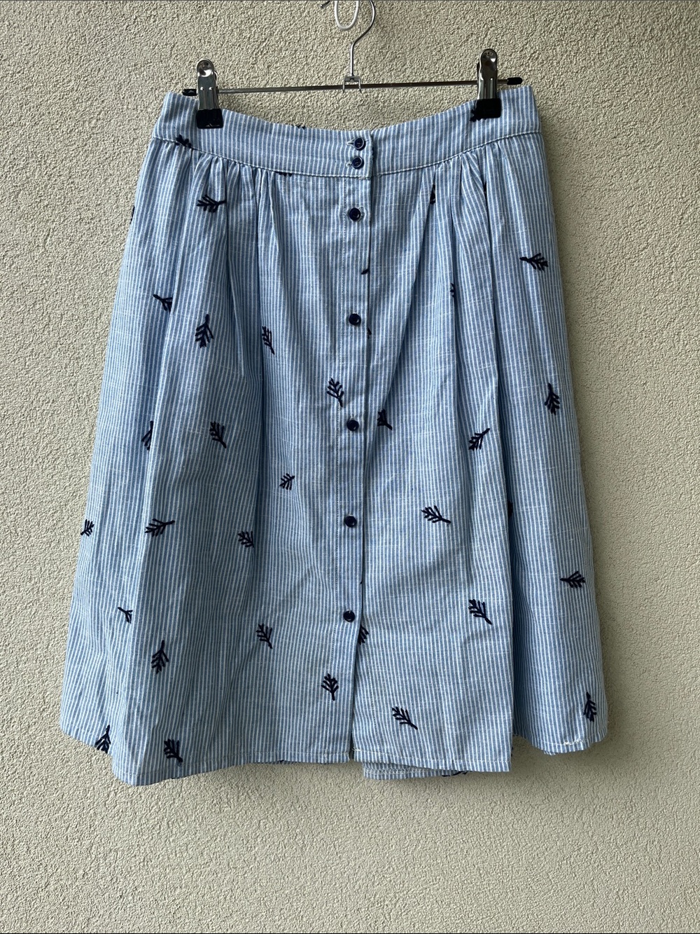 Blue & White Striped Midi Skirt